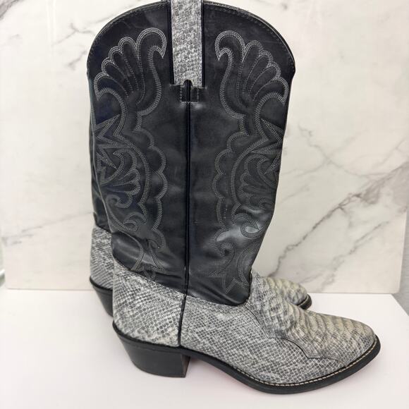 Cowboy Western Boots Mens 10.5 Made USA Texas Snake Print Classic Country Black - Picture 3 of 11